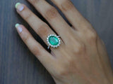 2.6ct Engagement Ring Oval Cut Green Emerald Diamond Floral 14k WhiteGold Finish