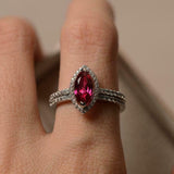 2.5ct Marquise Cut Pink Ruby Engagement Ring Halo Bridal Set 14k White Gold Over