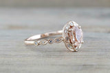 2ct Oval Cut Peach Morganite Engagement Ring Milgrain Halo 14k Rose Gold Finish