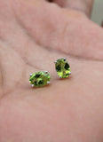 1ct Stud Earrings Oval Cut Green Peridot Solitaire Design 14k White Gold Finish