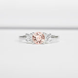 1ct Round Cut Peach Morganite Diamond Trilogy Engagement Ring 14k Rose Gold Over