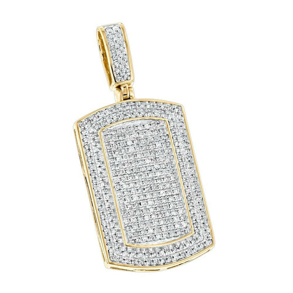 5Ct Round Cut Diamond Iced Dog Tag Shape Pendant 14K Yellow Gold Finish NO CHAIN