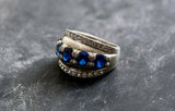 2.3ct Round Cut Blue Sapphire Wide Antique Inspired Ring 14k White Gold Finish