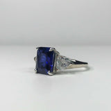 2ct Trillion Diamond Blue Sapphire Trilogy Engagement Ring 14k White Gold Finish