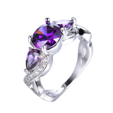 2.3ct Round Cut Purple Amethyst Engagement Ring 14k White Gold Finish Trilogy