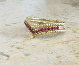 1ct Round Cut Ruby Engagement Ring Curved Chevron Trio Set 14k Yellow Gold Over