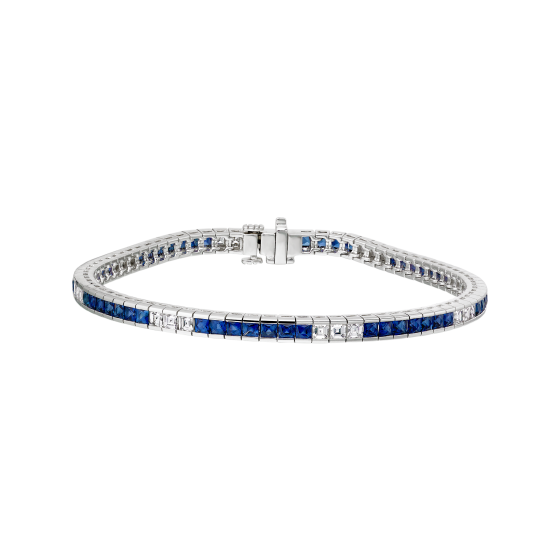 12Ct Asscher Cut Blue Sapphire Royal Diamond Tennis Bracelet 18K White Gold Over