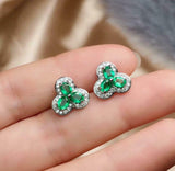 1.6ct Stud Earrings Oval Cut Green Emerald Leaf Halo Design 14k WhiteGold Finish