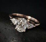 Pear Accents Trilogy Engagement Ring 2.1ct Oval Cut Diamond 14k Rose Gold Finish