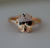 1.1ct Oval Cut Peach Morganite Pear Accent Engagement Ring 14k White Gold Finish