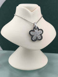 1.5ct Round Cut Black & White Diamond Flower Pendant Chain 14k White Gold Finish