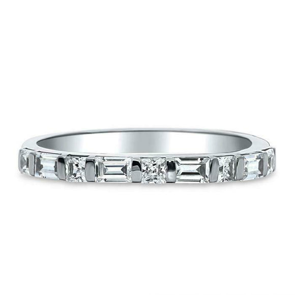 4Ct Baguette Princess Cut Diamond Half Eternity Wedding Band 14K White Gold Over