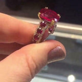 6Ct Cushion Cut Pink Ruby Iced Cocktail Engagement Ring 14K Yellow Gold Finish