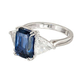 3.5ct Cushion Blue Sapphire Trilogy Ring 14k White Gold Finish Trillion Accents