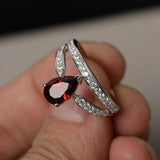 1.5ct Pear Cut Red Garnet Crown Design Engagement Ring 18k White Gold Finish