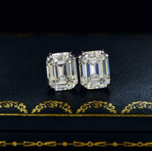 1.9ct Stud Earrings Emerald Cut Diamond Solitaire Women 14k White Gold Finish