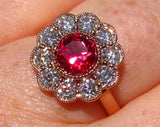 3ct Round Cut Pink Ruby Milgrain Floral Halo Engagement Ring 14k Rose Gold Over