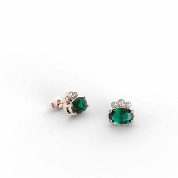 1.6ct Oval Cut Green Emerald Diamond Elegant Stud Earrings 14k Rose Gold Finish