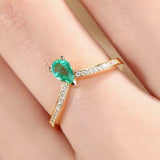 2.4ct Pear Green Emerald Bridal Set Wedding Engagement Ring 14k Yellow Gold Over