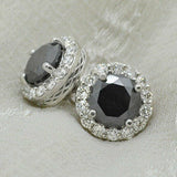 2ct Round Cut Black Diamond Halo Unique Women Stud Earring 14k White Gold Finish