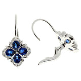 2ct Oval Cut Blue Sapphire Halo Flower Drop Earrings Women 14k White Gold Finish