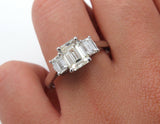 2.5Ct Emerald Cut Diamond Solitaire Trilogy Engagement Ring 14K White Gold Over