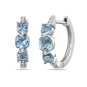 2ct Cushion Simulated Aquamarine Latch Back Hoop Earrings 14k White Gold Plated