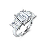 Asscher Accents Trilogy Engagement Ring 2.6ct Emerald Diamond 14k WhiteGold Over