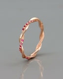 1Ct Round Cut Pink Ruby Twisted Rope Eternity Wedding Band 14K Rose Gold Finish