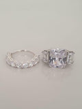 5ct Radiant Cut Diamond Engagement Ring Trilogy Bridal Set 14k White Gold Finish