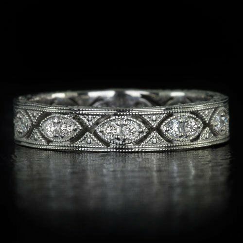 2Ct Round Cut Diamond Milgrain Filigree Vintage Wedding Band 14K White Gold Over