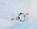 1.2ct Oval Cut Blue Aquamarine Engagement Ring Diamond Petite 14k WhiteGold Over