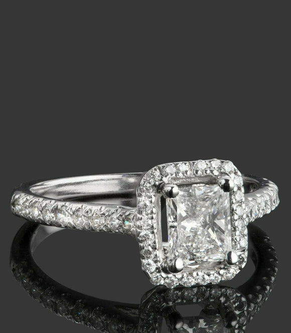 1.5ct Radiant Cut Diamond Engagement Ring Round Accent Halo 14k WhiteGold Finish