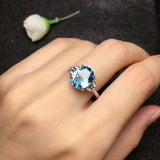 1.5ct Oval Cut Blue Topaz Diamond Accent Solitaire Ring 14k White Gold Finish