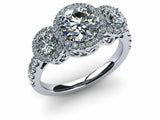 2.5ct Round Cut Diamond Engagement Ring 14k White Gold Finish Halo Three Stone