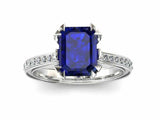 2.7ct Emerald Cut Blue Sapphire Engagement Ring Bridal Set 14k White Gold Finish