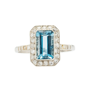 2ct Emerald Cut Blue Aquamarine Engagement Ring Diamond Halo 14k White Gold Over