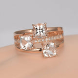 2ct Cushion Cut Peach Morganite Split Shank Engagement Ring 14k Rose Gold Finish