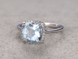 1.5ct Cushion Cut Blue Aquamarine Diamond Halo Solitaire Ring 14k WhiteGold Over