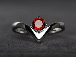 0.7ct Round Cut Red Garnet Engagement Ring 14k White Gold Finish Unique V Curved