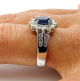 4Ct Oval Blue Sapphire Diamond Halo Floral Engagement Ring 14K White Gold Finish