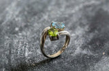 1.7ct Engagement Ring Oval Cut Green Peridot Two Stone Bypass 14k WhiteGold Over