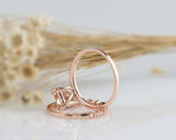 2.2ct Emerald Cut Peach Morganite Milgrain Bridal Set Ring 14k Rose Gold Finish