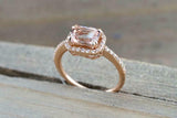 1.5ct Cushion Morganite Engagement Ring 14k Rose Gold Finish Diamond Accent Halo