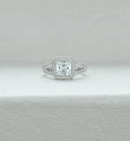 2.5Ct Cushion Cut Diamond Split Shank Halo Engagement Ring 14K White Gold Finish