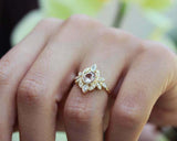 2.25ct Round Cut Morganite Engagement Ring Floral Art Deco 14k White Gold Finish