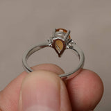 0.75ct Pear Cut Yellow Citrine Solitaire Engagement Ring 14k White Gold Finish