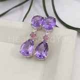 3ct Pear Simulated Amethyst Anniversary Dangle Earrings 14k White Gold Plated