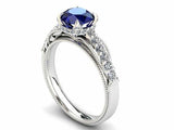 2ct Round Cut Sapphire Solitaire with Accent Hidden Halo Ring 14k WhiteGold Over