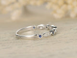 0.8ct Round Cut Blue Sapphire Wedding Band Stackable Women 14k White Gold Finish